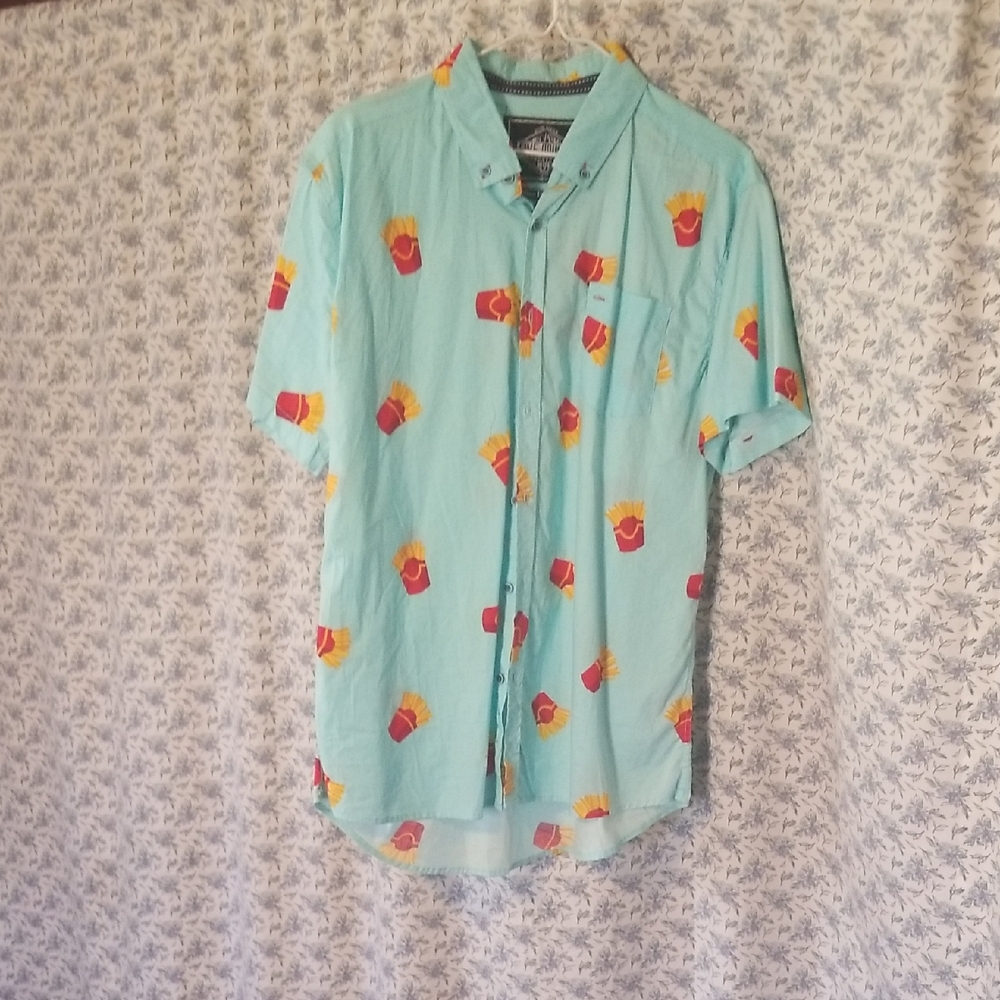 Men's Blue Shirt with Red and Yellow French Fry Pattern Shirt Has Never Worn.